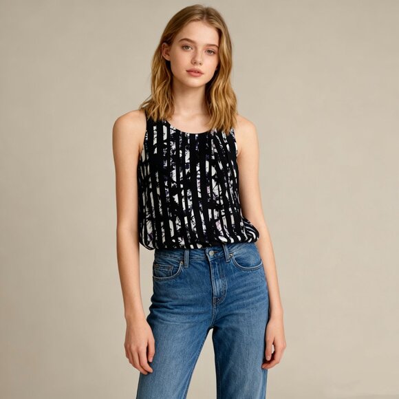 NWOT ALEXANDER WANG Silk Scoop Neck/Hem Tank Sleeveless Blouse Abstract Stripe 2 - Picture 1 of 9
